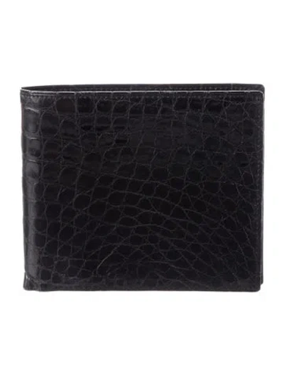Pre-owned Loewe Vintage Crocodile Bifold Wallet In Black