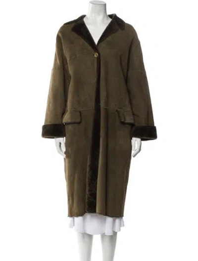 Pre-owned Loewe Vintage Lamb Fur Faux Fur Coat In Green