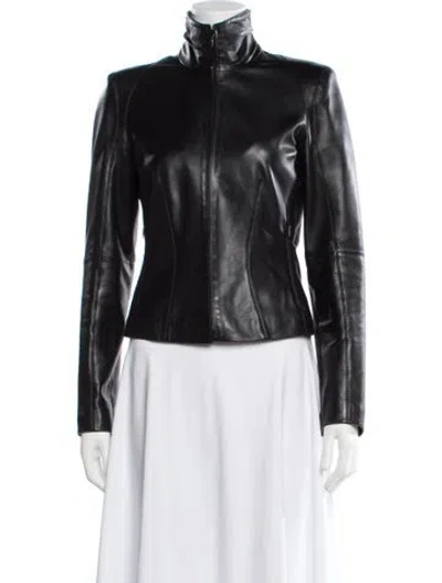Pre-owned Loewe Vintage Lamb Leather Biker Jacket In Black