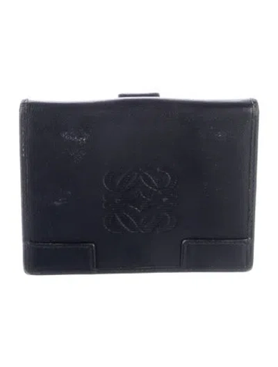 Pre-owned Loewe Vintage Leather Compact Wallet In Black