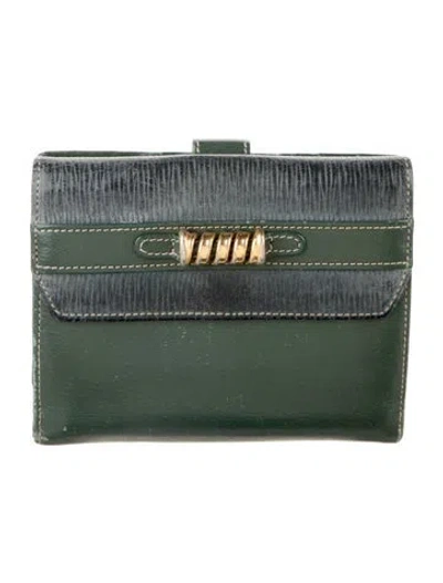 Pre-owned Loewe Vintage Leather Compact Wallet In Green