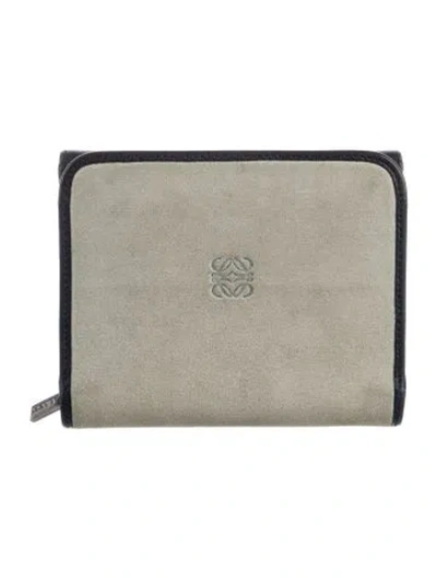 Pre-owned Loewe Vintage Suede Compact Wallet In Blue/neutrals