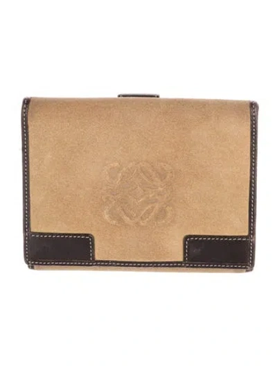 Pre-owned Loewe Vintage Suede Wallet In Neutrals