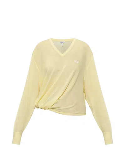 Loewe V-neck Asymmetric-silhouette Wool Sweater In Gold
