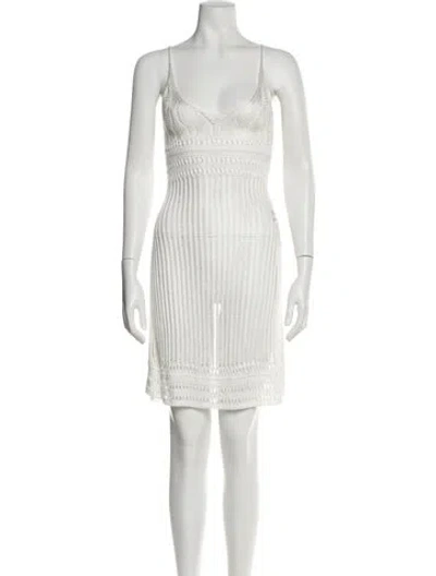 Pre-owned Loewe V-neck Knee-length Dress In White