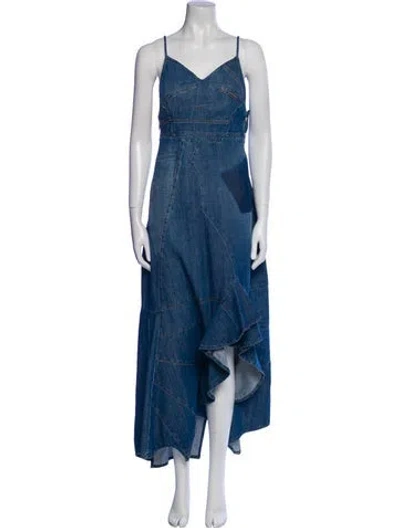 Pre-owned Loewe V-neck Long Dress In Blue