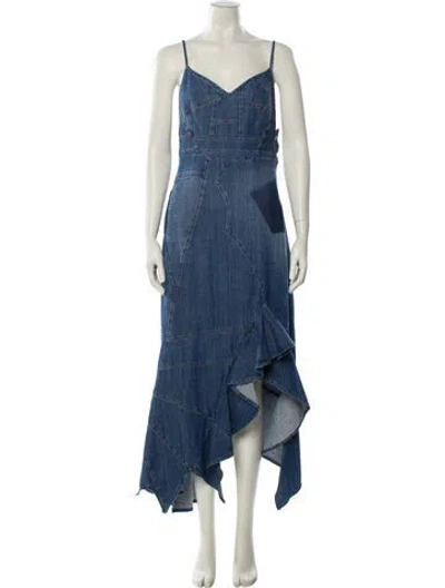 Pre-owned Loewe V-neck Long Dress In Blue