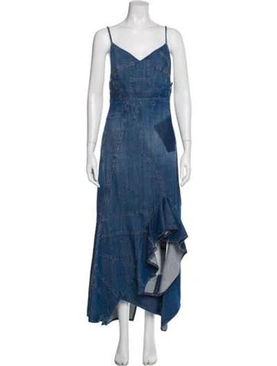 Pre-owned Loewe V-neck Long Dress In Blue
