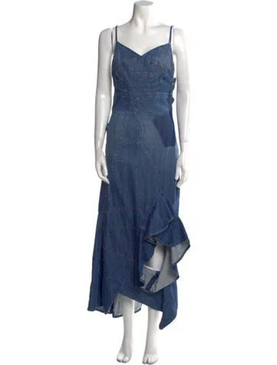 Pre-owned Loewe V-neck Long Dress In Blue
