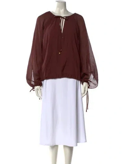 Pre-owned Loewe V-neck Long Sleeve Blouse W/ Tags In Brown