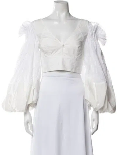 Pre-owned Loewe V-neck Long Sleeve Crop Top In White