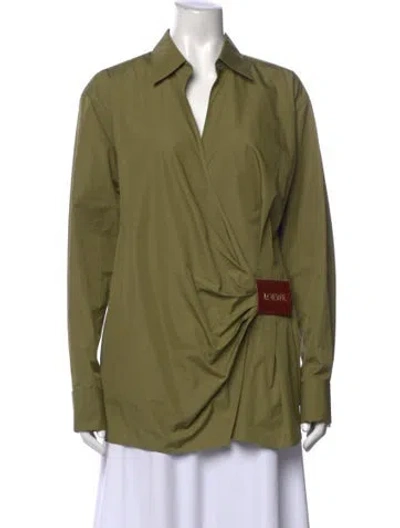 Pre-owned Loewe V-neck Long Sleeve Top In Green