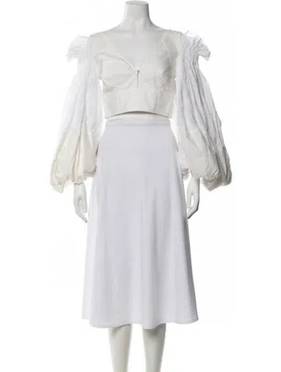 Pre-owned Loewe V-neck Long Sleeve Top In White