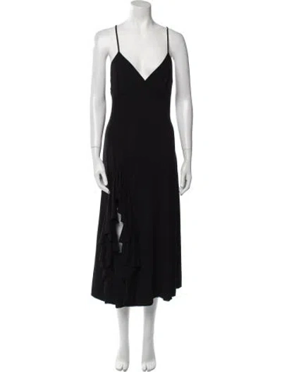 Pre-owned Loewe V-neck Midi Length Dress In Black