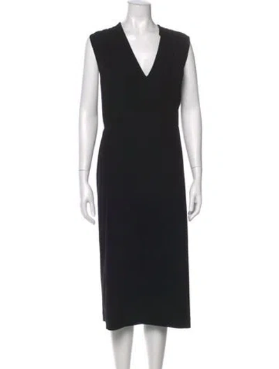 Pre-owned Loewe V-neck Midi Length Dress In Black