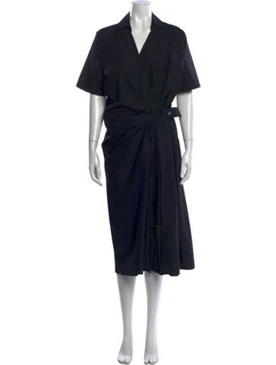 Pre-owned Loewe V-neck Midi Length Dress In Black