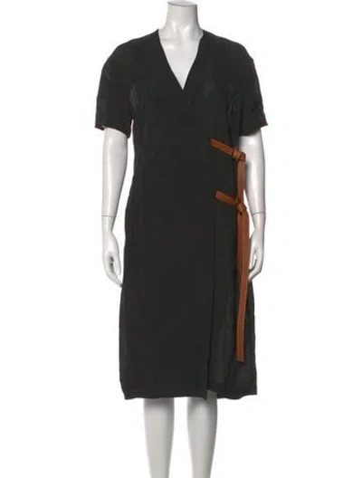 Pre-owned Loewe V-neck Midi Length Dress In Black