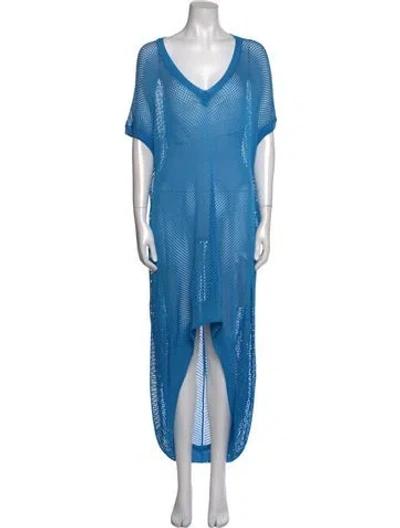 Pre-owned Loewe V-neck Midi Length Dress In Blue