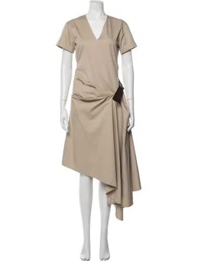 Pre-owned Loewe V-neck Midi Length Dress W/ Tags In Neutrals