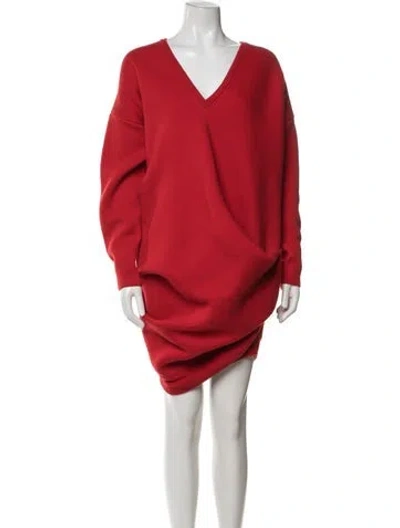 Pre-owned Loewe V-neck Mini Dress In Red