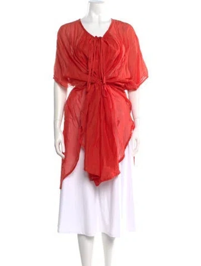 Pre-owned Loewe V-neck Short Sleeve Tunic In Red