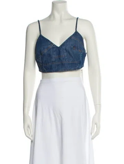 Pre-owned Loewe V-neck Sleeveless Crop Top In Blue