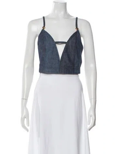 Pre-owned Loewe V-neck Sleeveless Crop Top In Blue