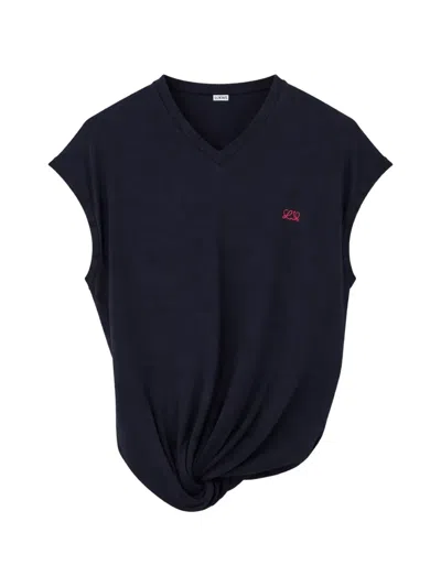 Loewe Wool Blend Vest Cap Sleeves Knotted Detail In Blue