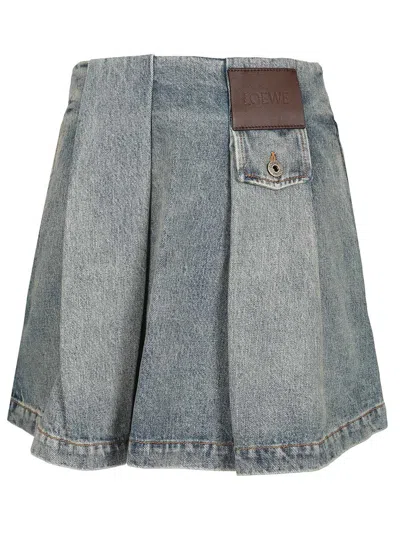 Loewe Washed Denim Mini Skirt Skirts Blue In Multi