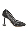 Loewe Toy Leather-trimmed Crystal-embellished Mesh Pumps In Black