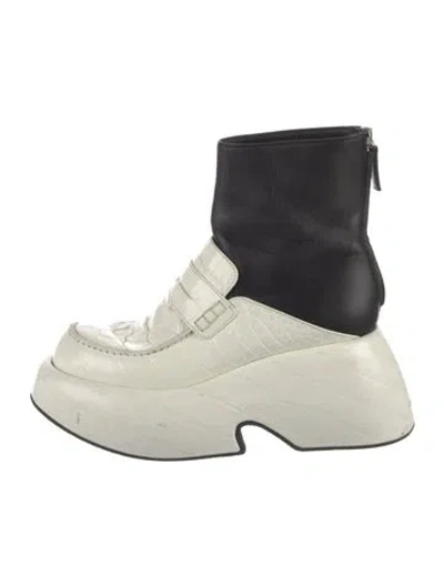Pre-owned Loewe Wedge Loafer Embossed Leather Boots In Black