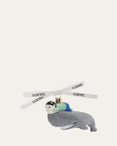 Loewe Whale With Kid Glass Bauble Ornament In Dark Grey