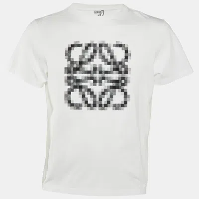 Pre-owned Loewe White Anagram Pixel Embroidered Cotton Crew Neck T-shirt M