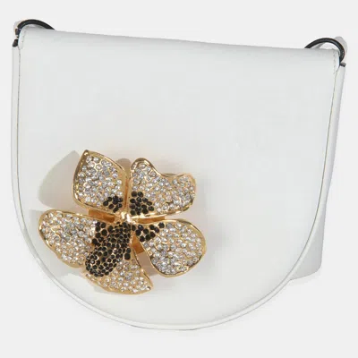 Pre-owned Loewe White Calfskin Heel Metal Flower Crossbody