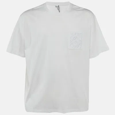 Pre-owned Loewe White Cotton Anagram Pocket Relaxed Fit T-shirt M