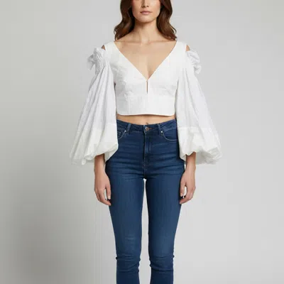 Pre-owned Loewe White Cotton Balloon Sleeved Crop Top M