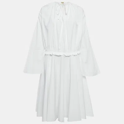 Pre-owned Loewe White Cotton Gathered Tunic Dress S