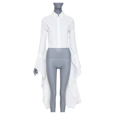 Pre-owned Loewe White Cotton Logo Button Cascade Drape Sleeves Cropped Shirt Fr36 S