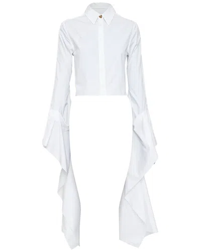 Pre-owned Loewe White Cotton Logo Button Cascade Drape Sleeves Cropped Shirt Fr36 S,  Size Fr, 36 (authentic P