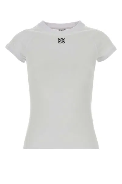 LOEWE WOMEN WHITE CREWNECK LOGO PATCH T-SHIRT, XS LUXURY T-SHIRTS FOR WOMEN DARVEYS