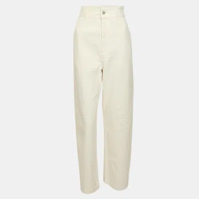 Pre-owned Loewe White Denim Anagram Wide Leg Pants S