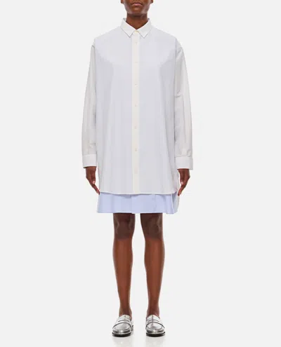 LOEWE WHITE COTTON AND SILK BLEND SHIRT DRESS