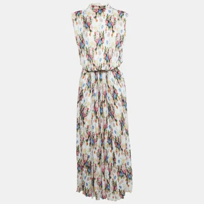 Pre-owned Loewe White Floral Print Jersey Asymmetric Maxi Dress Xl
