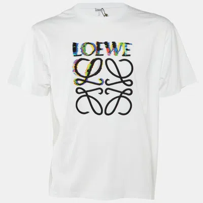 Pre-owned Loewe White Glitch Anagram Cotton Crew Neck T-shirt L