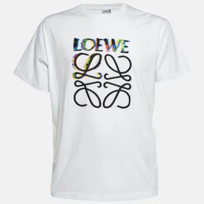 Pre-owned Loewe White Glitch Anagram Cotton Crew Neck T-shirt L