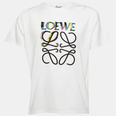 Pre-owned Loewe White Glitch Anagram Cotton Crew Neck T-shirt L