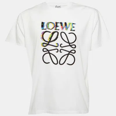 Pre-owned Loewe White Glitch Anagram Cotton Crew Neck T-shirt M