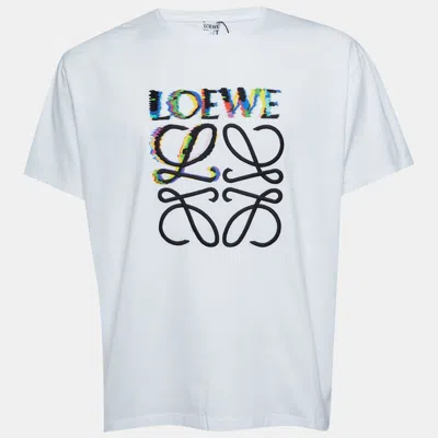 Pre-owned Loewe White Glitch Anagram Cotton Crew Neck T-shirt Xxl