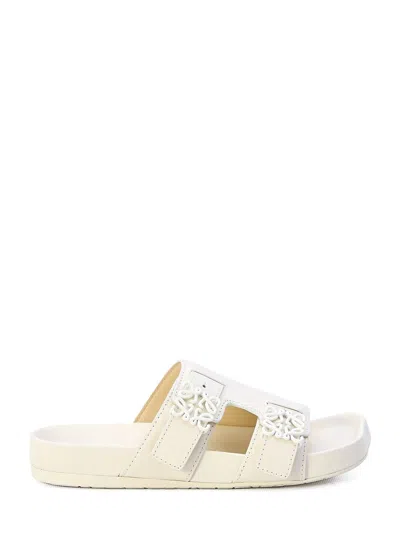 Loewe White Leather Adjustable Strap Sandals With Anagram Buckles And Embossed Sole