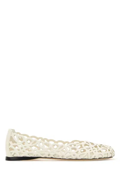 Loewe White Leather Petal Anagram Ballerinas
